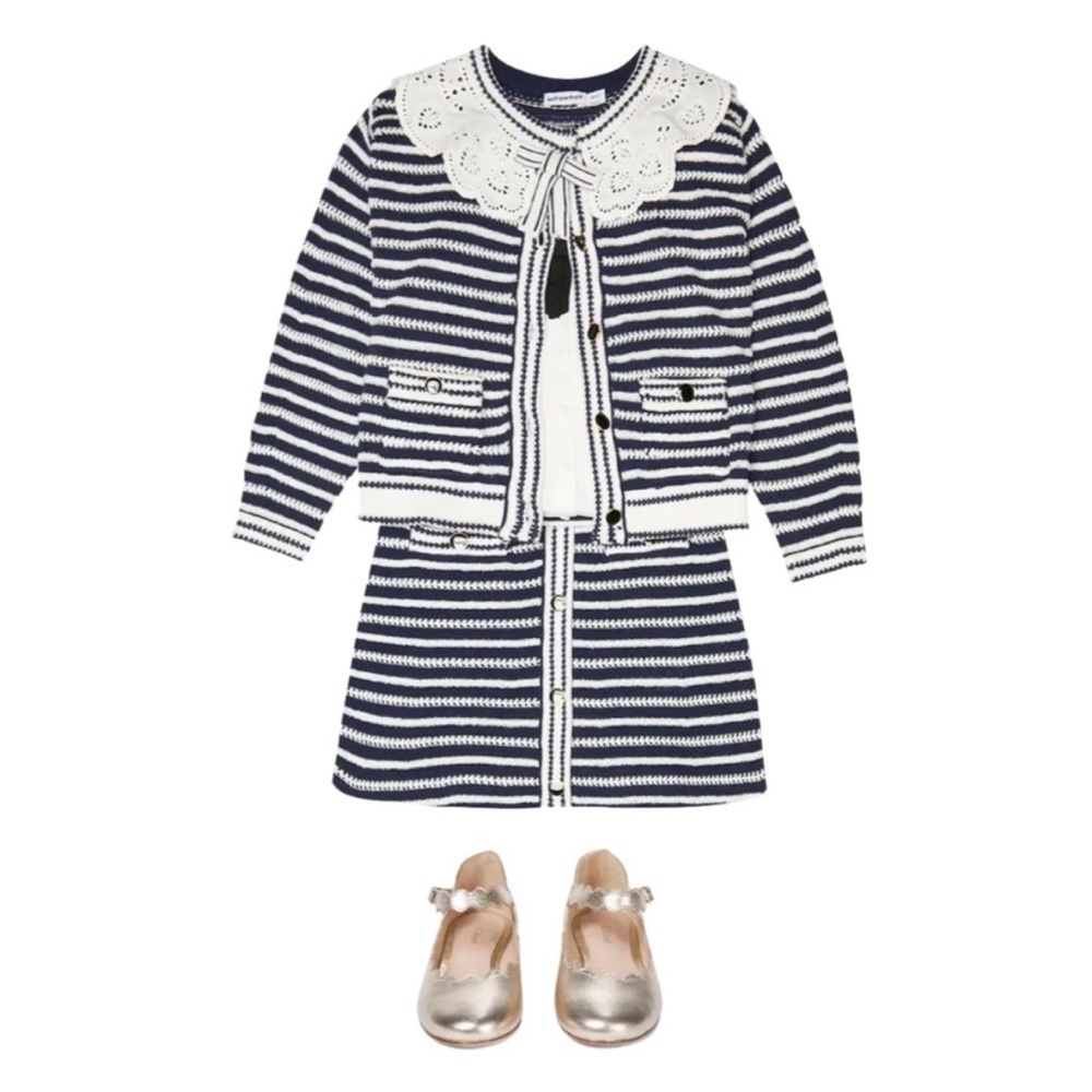 SELF PORTRAIT TODDLER GIRL CONTRAST ROPE KNIT CARDIGAN AND SKIRT